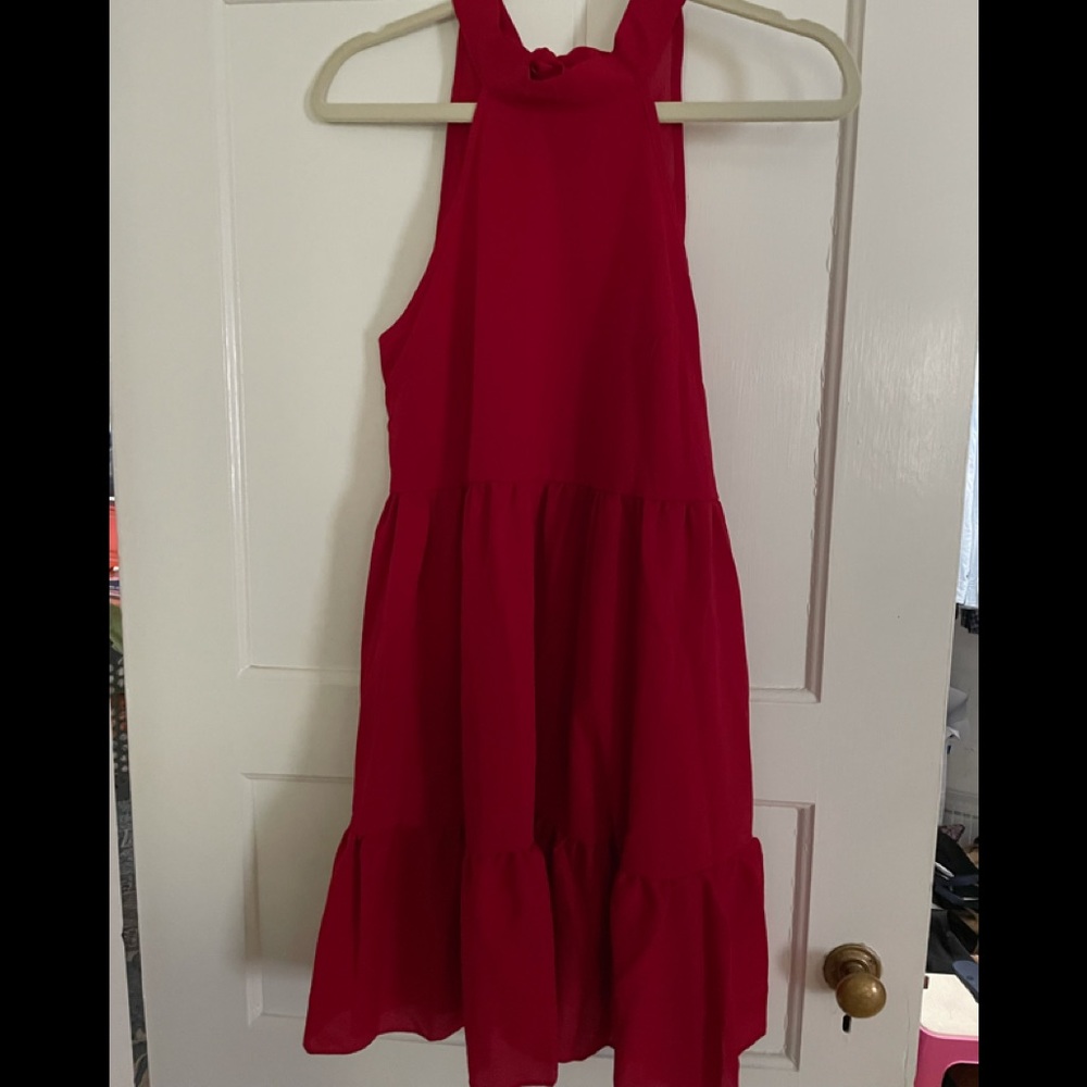 SHEIN red halter flowing mini dress